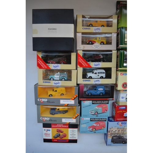 52 - Collection of 35 boxed Corgi 1/43 scale diecast Morris Minor car and van models and model sets (some... 