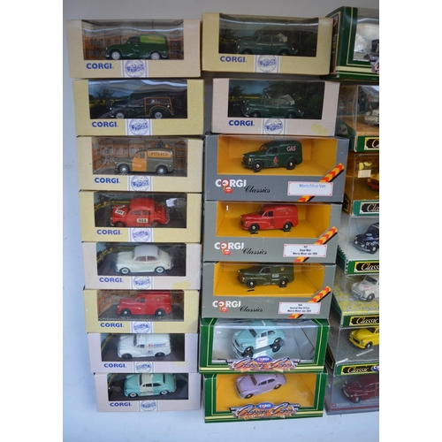 53 - Collection of 33 boxed Corgi 1/43 scale diecast Morris Minor car and van models plus an Inspector Mo... 