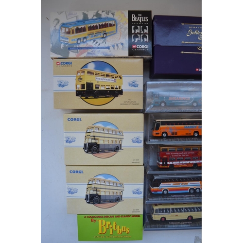 56 - Collection of boxed diecast bus and coach models incl. Corgi 1/50 and 1/76 scales, 1/50 The Beatles ... 