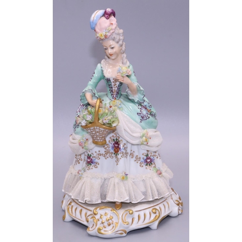 105 - Group of Sitzendorf porcelain figures, max. H17cm; and a Capodimonte lace figure, modelled as a lady... 