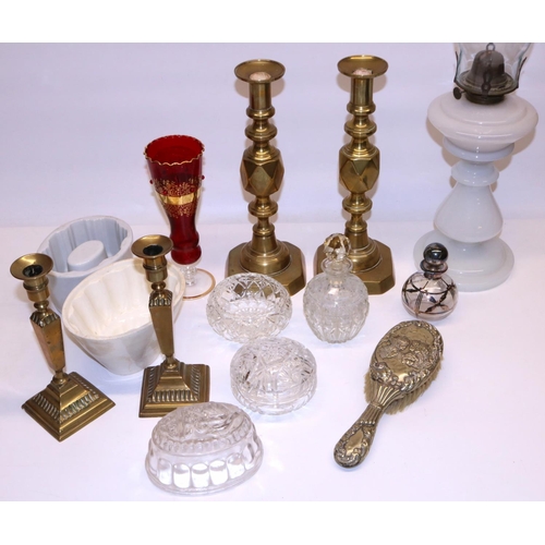 336 - Three jelly moulds, incl. a glass mould with fouled anchor; scent bottle with silver overlay, H11.5c... 