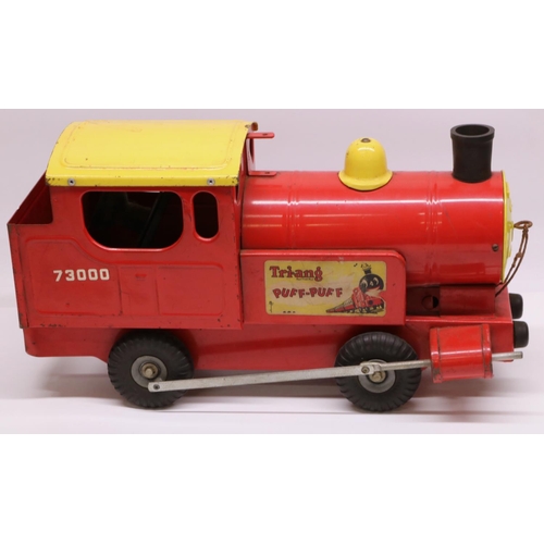 721 - 1950's Tri-ang Puff-Puff tinplate tank 0-4-0 locomotive, red livery with yellow cab roof, no.73000 L... 