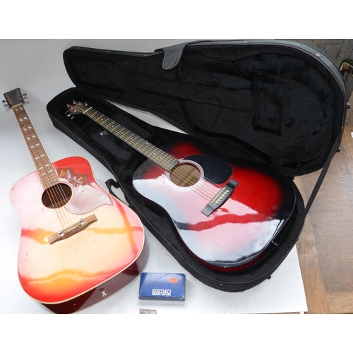 61 - Two full size acoustic guitars, an Opus Model SW201RDS with canvas case and strap and a Laramie By R... 