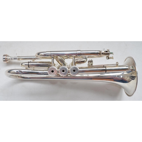 62 - Besson Sovereign silver plated cornet with mother of pearl inlaid finger buttons, no. BE928-875491 w... 