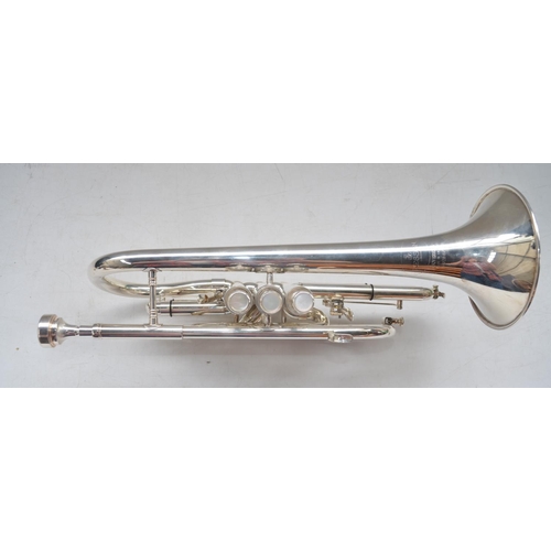 62 - Besson Sovereign silver plated cornet with mother of pearl inlaid finger buttons, no. BE928-875491 w... 