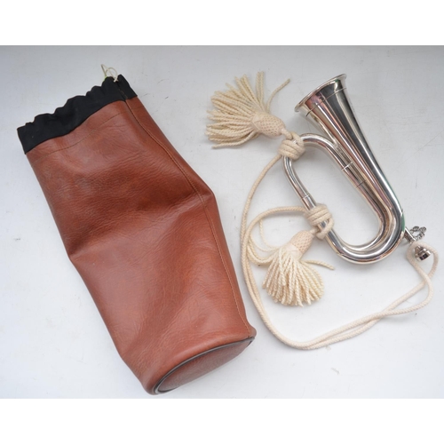 63 - Boosey & Hawkes silver plated bugle no. 400 with Denis Wick mouthpiece and carry bag, bugle in excel... 