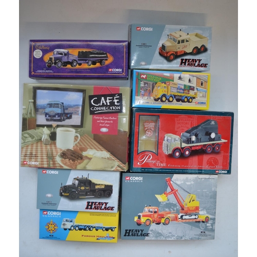 845 - Eight boxed Corgi 1/50 scale diecast truck model sets to include CC10501 Café Connection ERF KV Plat... 