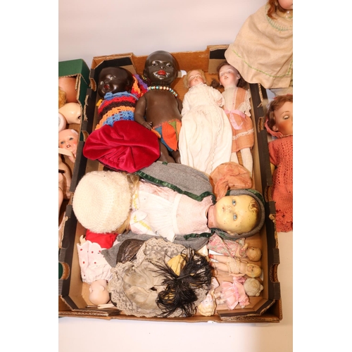 141 - Bisque and composition dolls and doll parts (2 boxes)