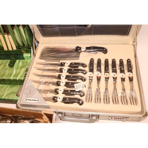 733 - Edelstahl Rostfrei Prima 24 piece cased chef's carving set, EPNS and other cutlery.