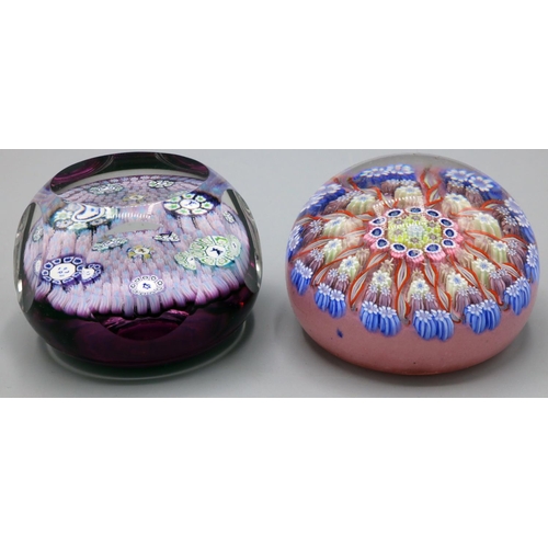 118 - Perthshire carpet ground glass paperweight, containing six large millefiori canes, signature cane ma... 