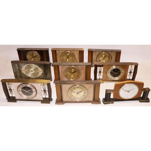 473 - Metamec simulated onyx and brass mantle clock, two tone dial, Junghans electronic unadjusted movemen... 