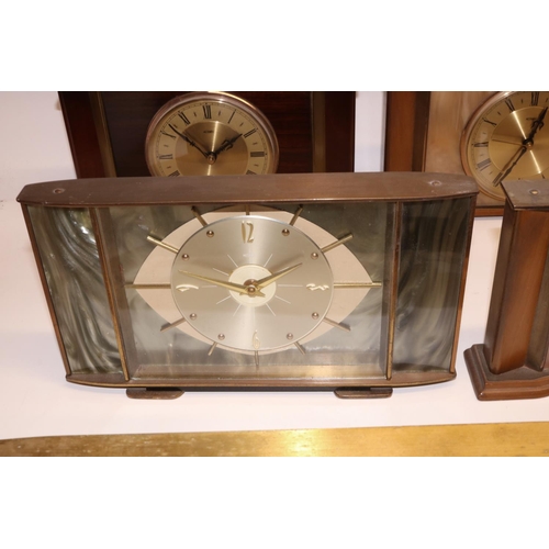 473 - Metamec simulated onyx and brass mantle clock, two tone dial, Junghans electronic unadjusted movemen... 