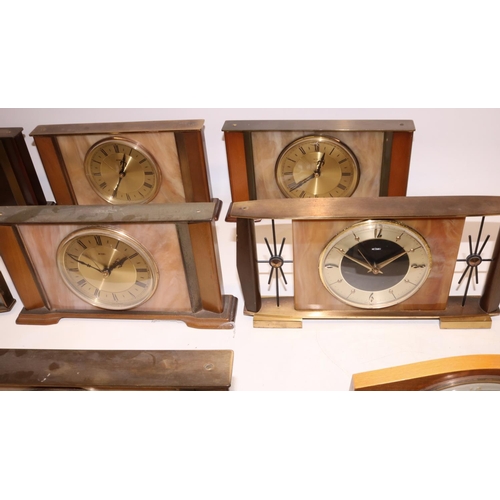 473 - Metamec simulated onyx and brass mantle clock, two tone dial, Junghans electronic unadjusted movemen... 