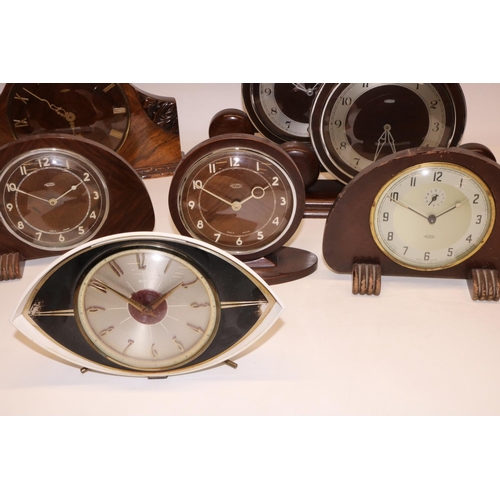 474 - 1950's Metamec 8 day black and white acrylic mantle clock with silvered dial on brass foot W22cm, ei... 