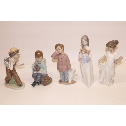 705 - Five boxed Nao figures - Boy Resting on Excursion 01037 H16.5cm, How Pretty 01110 H21.5cm, Homeward ... 