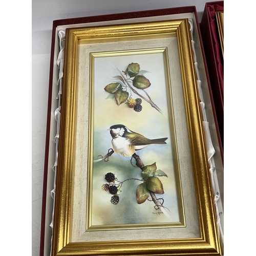 89 - Bronte Porcelain limited edition porcelain plaques decorated with birds and applied flowers, painted... 