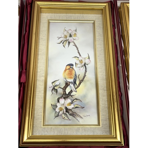 89 - Bronte Porcelain limited edition porcelain plaques decorated with birds and applied flowers, painted... 