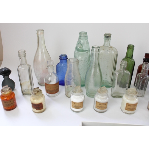 179 - Late 19th/early C20th glass bottles incl. apothecary bottles, cod bottles, advertising bottles, perf... 