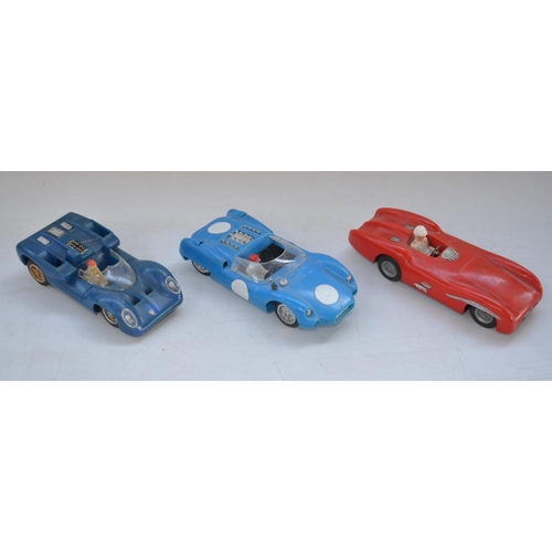 508 - Three vintage plastic racing car models to include Blue Bird Toys No 702 Chaparral 2E (friction powe... 