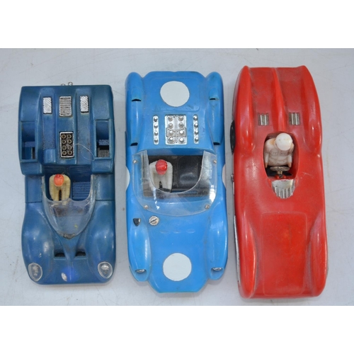 508 - Three vintage plastic racing car models to include Blue Bird Toys No 702 Chaparral 2E (friction powe... 