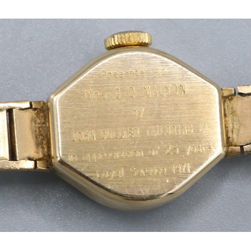 224 - Accurist lady's 9ct gold hand wound wristwatch, signed sunburst silvered dial with applied baton hou... 