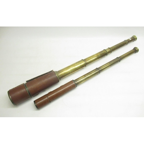 352 - Broadhurst Clarkson & Co. Ltd. brass and leather bound 3 draw telescope & a C19th Dollond brass and ... 