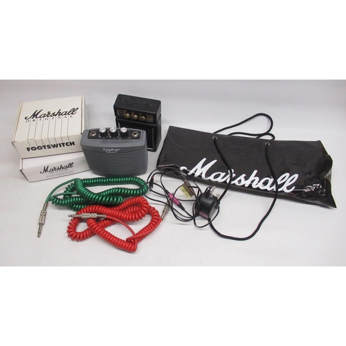 422 - Marshall MS-2 guitar mini amplifier, 2 boxed Marshall Original footswitches, 2 guitar amplifier cabl... 