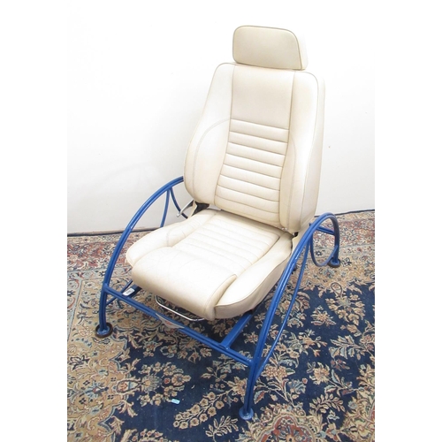 522 - Jaguar XJS cream leather chair on purpose built metal frame, with Jaguar car badge, tribute to the c... 