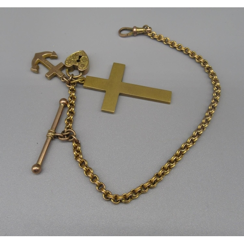 615 - 9ct yellow gold belcher chain, stamped 9ct, with attached 15ct yellow gold cross, stamped 15, a yell... 