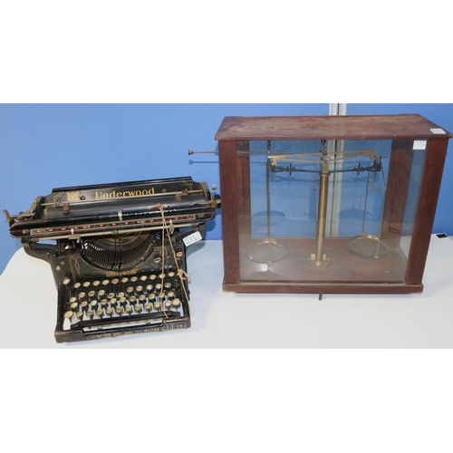 273 - Underwood typewriter; Griffin & Sons cased scientific balance scales; Ever Ready hand torch; Bladon ... 