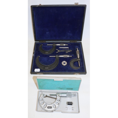 354 - Brown & Sharpe MFG. Co., USA - cased set of three micrometers 0-25mm, 25-50mm & 50-75mm and NSK 25-5... 