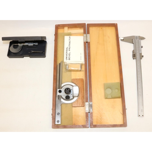 356 - Mitutoyo cased Universal Bevel Protractor Set, Mitutoyo 1/1000in vernier caliper and a Mitutoyo 0 -.... 