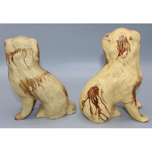 368 - Pair of C19th Staffordshire brown glazed hollow models of Spaniels with black muzzles and collars, H... 