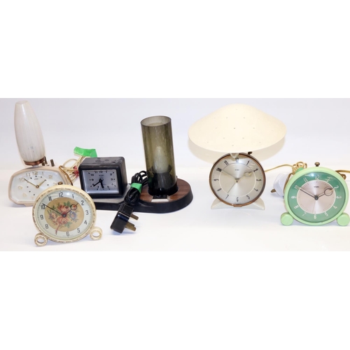 489 - 1950's Metamec cream bakelite bedside alarm with integral lamp, signed silvered dial with applied Ar... 