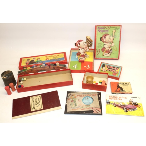 281 - Group of c1930s games, including Spear's Cuebridge, Spear's  Bonnie McBonzo quoits, a draughts and c... 