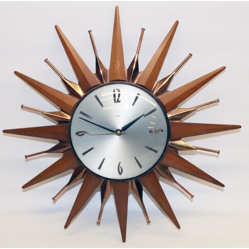 482 - Early 1970's Metamec sunburst wall clock, signed silvered dial with applied Arabic and baton hour ma... 