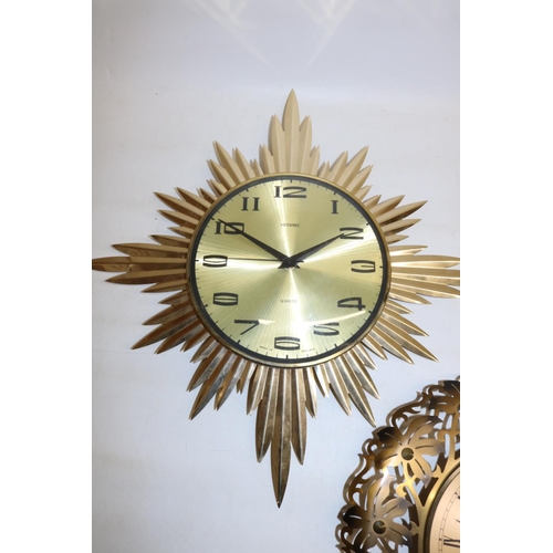 486 - Metamec gold finish sunburst wall clock, signed gold finish dial with Arabic numerals and centre sec... 