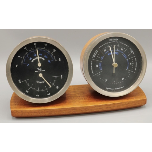 376 - Taylor - Short & Mason, 1970's teak twin dial desk barometer H15.5cm