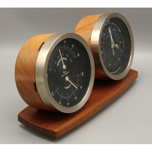 376 - Taylor - Short & Mason, 1970's teak twin dial desk barometer H15.5cm