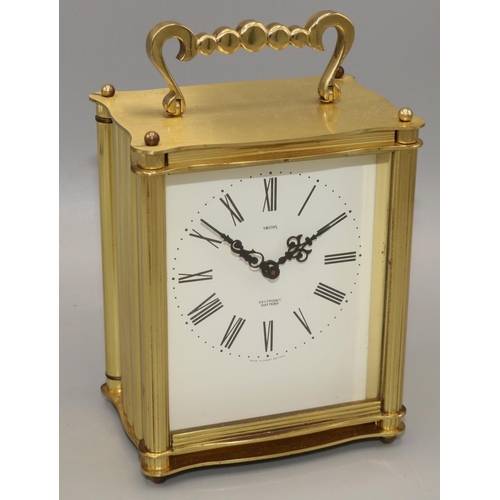 377 - Smiths Sectronic  brass carriage clock, signed ivory Roman dial H15cm