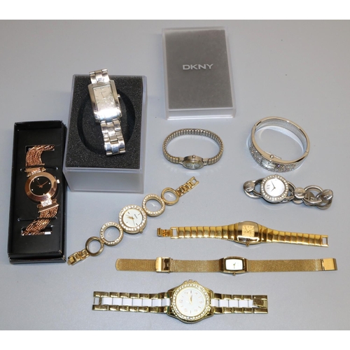 751 - Skagen lady's gold plated quartz wristwatch with signed mother of pearl dial and eight other lady's ... 