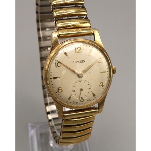 754 - Rotary 9ct gold hand wound wristwatch, signed two tone silvered dial with applied Arabic & baton hou... 