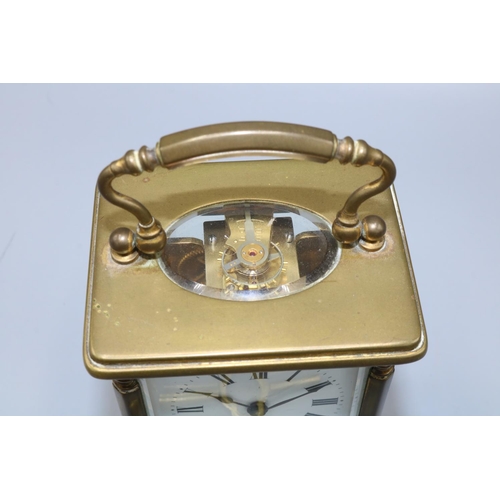 293 - Mappin & Webb Ltd, London - C20th brass carriage clock timepiece, plain case with bevel edged glazed... 