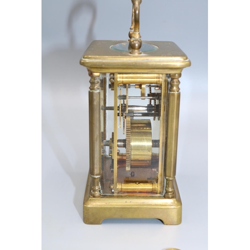 293 - Mappin & Webb Ltd, London - C20th brass carriage clock timepiece, plain case with bevel edged glazed... 