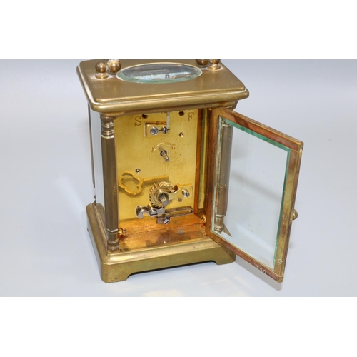 293 - Mappin & Webb Ltd, London - C20th brass carriage clock timepiece, plain case with bevel edged glazed... 