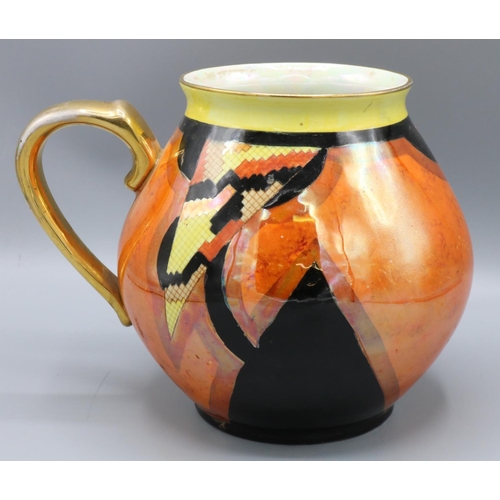 296 - Carlton Ware Jazz Stitch pattern jug, printed and painted with a geometric design in yellow, orange ... 