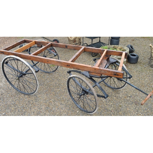 1305 - Victorian hand pulled funeral bier with leaf spring suspension, oak frame and spoked wheels