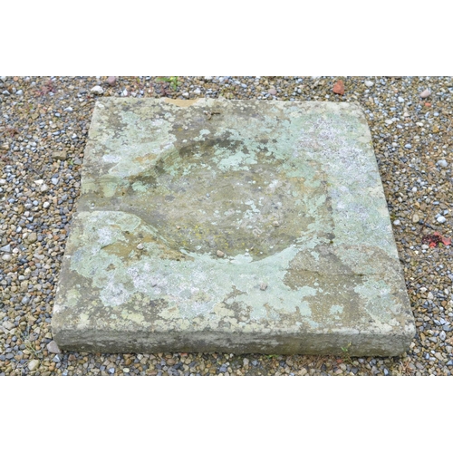 1314 - Stone water feature top 63.3cm x 58.2cm and an iron bird bath stand H73.5cm, D42.5cm