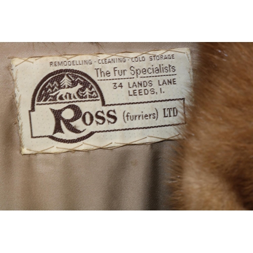 254 - Ross Furriers Leeds, lady's 3/4 length pastel mink fur coat, size 16