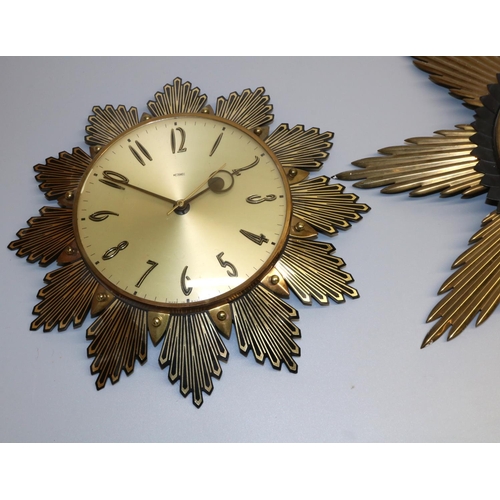 485 - Three late 1970's Metamec sunburst wall clocks, maximum D44cm